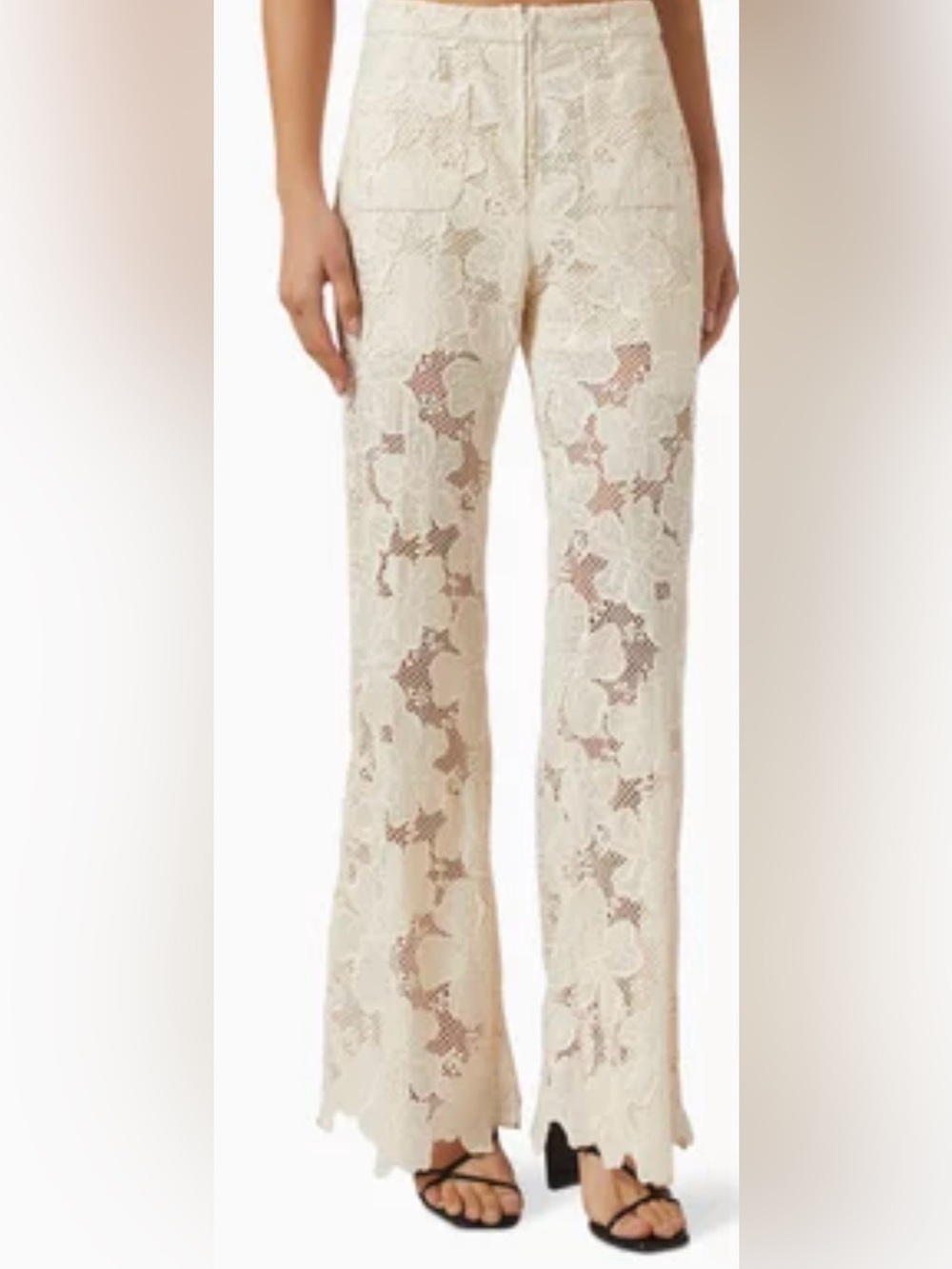 Sandro AmaniCream Lace Wide-Leg Pants